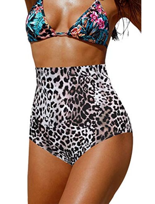 Upopby Women's High Waisted Swimsuit Bikini Bottoms Tummy Control Tankini Bottoms Swim Shorts Plus Size