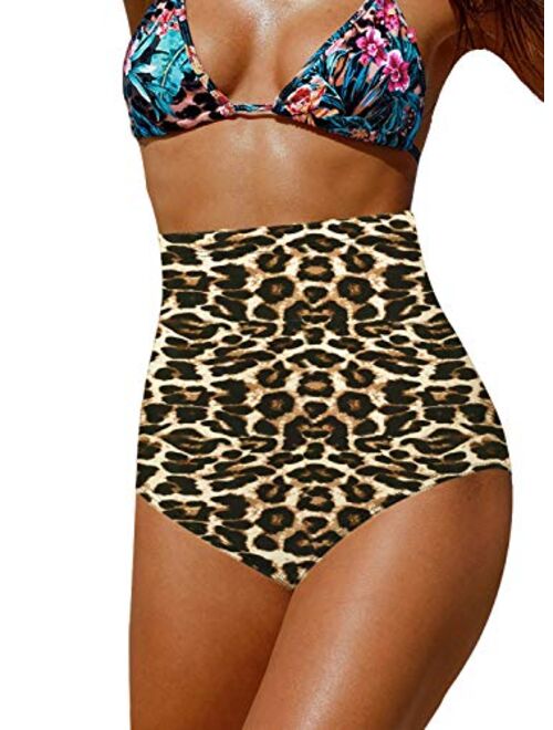 Upopby Women's High Waisted Swimsuit Bikini Bottoms Tummy Control Tankini Bottoms Swim Shorts Plus Size