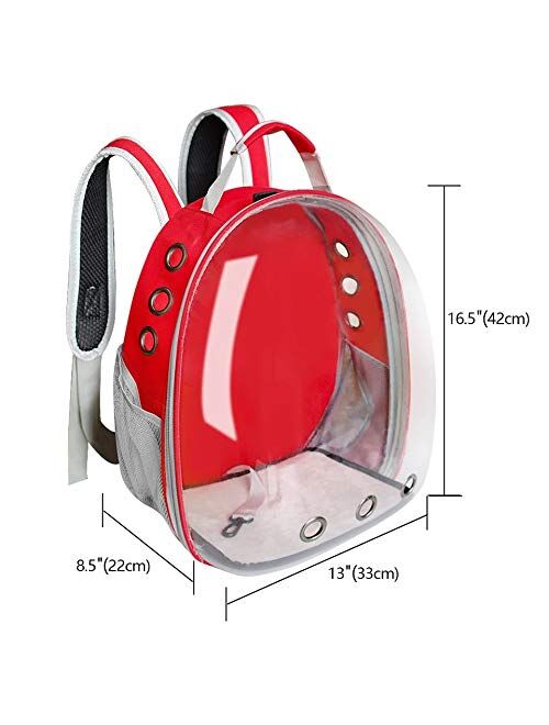 Petlicious & More Pet Transparent Cat Carrier Backpack Puppy Kitty Breathable Carriers for Travel Capsule Backpack (Red)