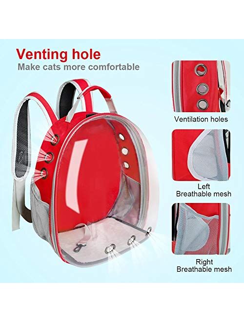 Petlicious & More Pet Transparent Cat Carrier Backpack Puppy Kitty Breathable Carriers for Travel Capsule Backpack (Red)