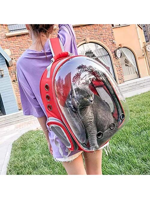 Petlicious & More Pet Transparent Cat Carrier Backpack Puppy Kitty Breathable Carriers for Travel Capsule Backpack (Red)