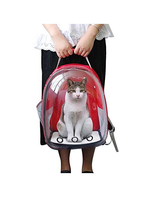 Petlicious & More Pet Transparent Cat Carrier Backpack Puppy Kitty Breathable Carriers for Travel Capsule Backpack (Red)