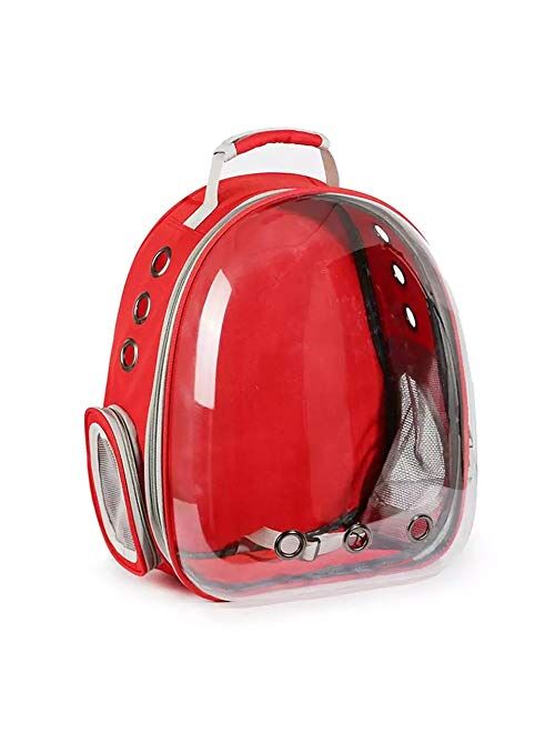 Petlicious & More Pet Transparent Cat Carrier Backpack Puppy Kitty Breathable Carriers for Travel Capsule Backpack (Red)