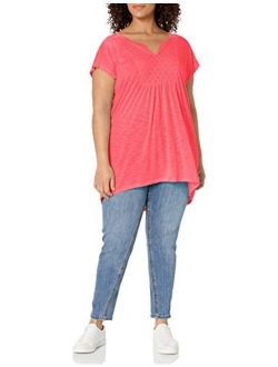 Women's Plus-Size Slub Crochet Bib Tunic