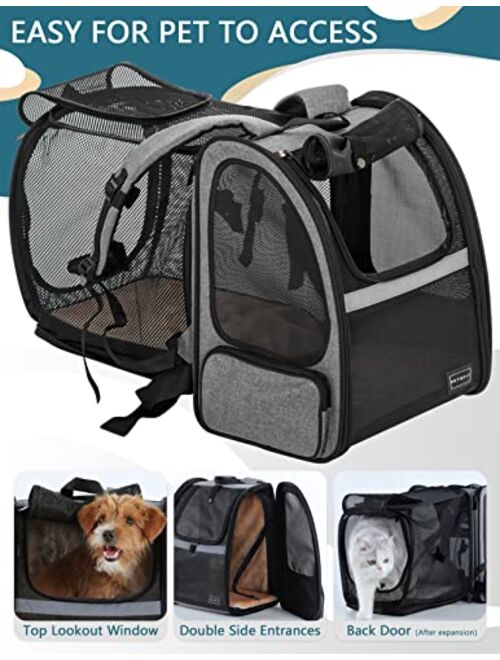 Petsfit Cat Backpack Carrier,Expandable Dog Backpacks Carriers with Great Ventilation,Fleece Mat and Portable Pet Travel Backpack for Hiking,Camping Hold Pets up to 15 lb