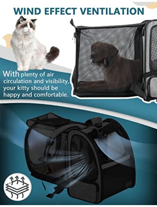 Petsfit Cat Backpack Carrier,Expandable Dog Backpacks Carriers with Great Ventilation,Fleece Mat and Portable Pet Travel Backpack for Hiking,Camping Hold Pets up to 15 lb