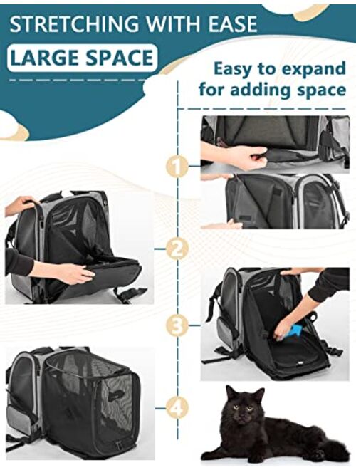 Petsfit Cat Backpack Carrier,Expandable Dog Backpacks Carriers with Great Ventilation,Fleece Mat and Portable Pet Travel Backpack for Hiking,Camping Hold Pets up to 15 lb