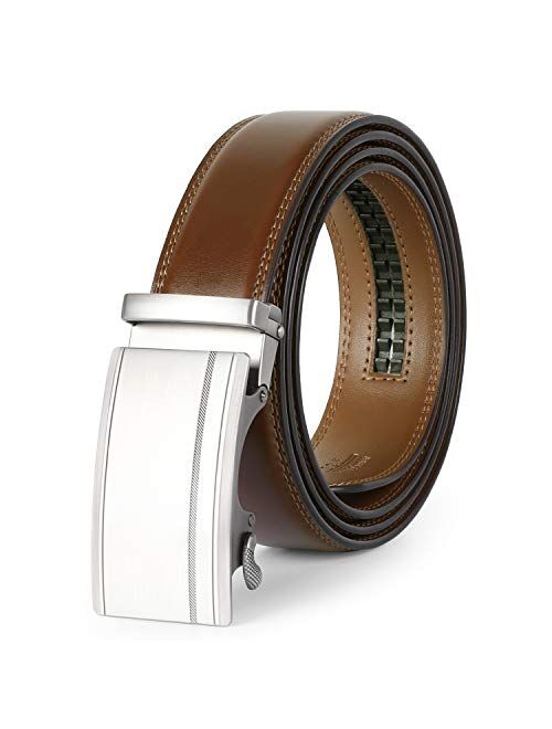 XZQTIVE Men's Ratchet Belt for Dress 2Pack Slid Leather Belt with Automatic Click Buckle