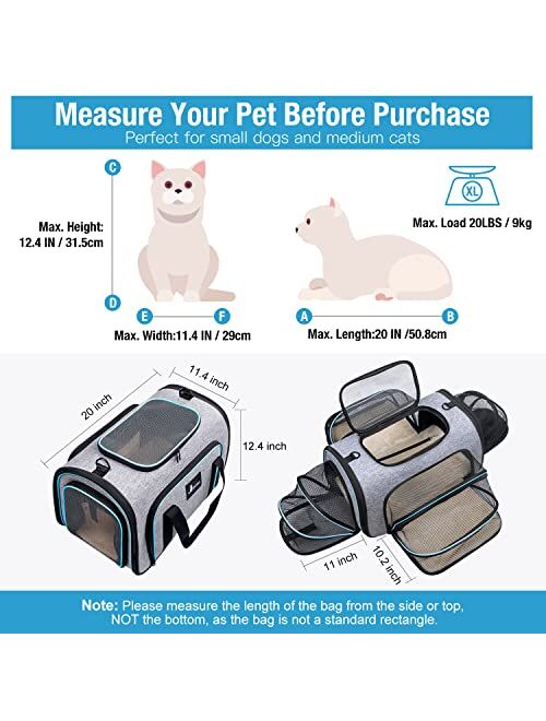 Siivton 4 Sides Expandable Pet Carrier, Airline Approved Soft-Sided Dog Cat Carrier Bag with Fleece Pad for Cats, Puppy and Small Animals