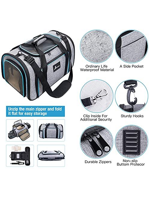 Siivton 4 Sides Expandable Pet Carrier, Airline Approved Soft-Sided Dog Cat Carrier Bag with Fleece Pad for Cats, Puppy and Small Animals