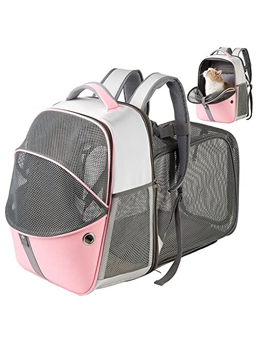 SEVVIS Pet Backpack Expandable - Cat Backpack Expandable - Pet Expandable Backpack Carrier for Small Dogs Backpack Carrier,Mesh Expandable Cat Backpack Carrier Up to 16Lb