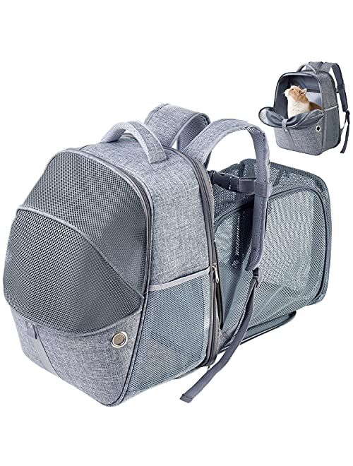 SEVVIS Pet Backpack Expandable - Cat Backpack Expandable - Pet Expandable Backpack Carrier for Small Dogs Backpack Carrier,Mesh Expandable Cat Backpack Carrier Up to 16Lb