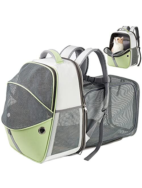 SEVVIS Pet Backpack Expandable - Cat Backpack Expandable - Pet Expandable Backpack Carrier for Small Dogs Backpack Carrier,Mesh Expandable Cat Backpack Carrier Up to 16Lb