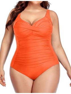 Yonique Women Plus Size One Piece Swimsuits Tummy Control Bathing Suits Twist Front Ruched Swimwear