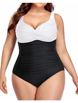 Yonique Women Plus Size One Piece Swimsuits Tummy Control Bathing Suits Twist Front Ruched Swimwear