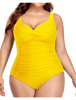 Yonique Women Plus Size One Piece Swimsuits Tummy Control Bathing Suits Twist Front Ruched Swimwear