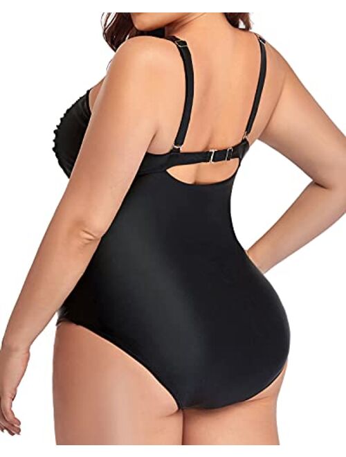 Yonique Women Plus Size One Piece Swimsuits Tummy Control Bathing Suits Twist Front Ruched Swimwear