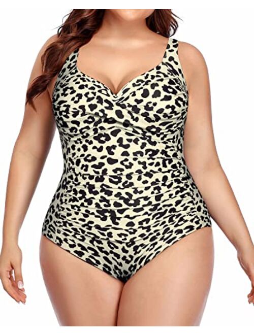 Yonique Women Plus Size One Piece Swimsuits Tummy Control Bathing Suits Twist Front Ruched Swimwear