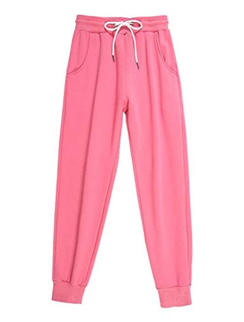 Gihuo Women's Winter Fleece Lined Tapered Joggers Track Pants Sweatpants