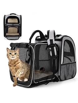 Farexon Dog Backpack, Cat Carrier Backpack, Expandable Backpack with Safety Clip, Breathable Mesh, Pet Travel Carrier with Safety Buckles, Pet Travel Bags for Hiking Trav