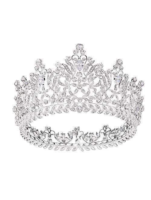 S SNUOY Full Round Crystal Queen Crown Silver Rhinestone Bridal Tiara Headband Pageant Prom Wedding Hair Jewelry