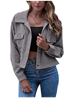 Gihuo Women's Fashion Cropped Shacket Button Down Corduroy Shacket Jackets