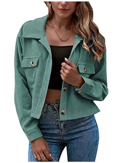 Gihuo Women's Fashion Cropped Shacket Button Down Corduroy Shacket Jackets