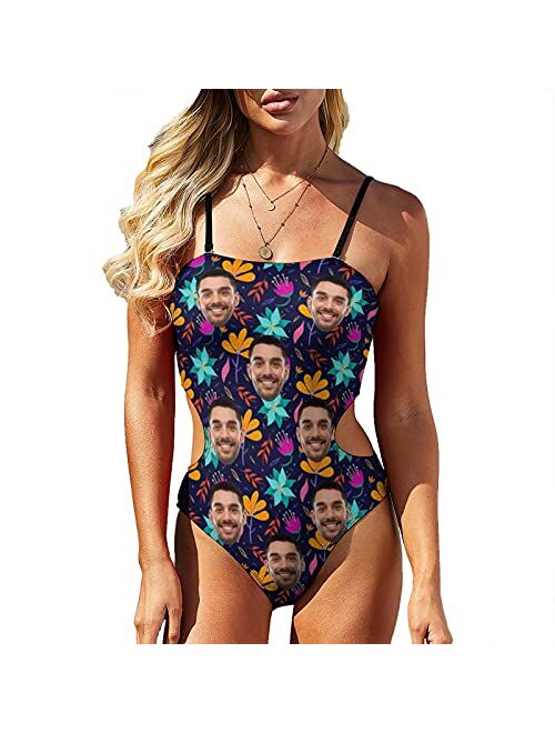 Interestprint Custom Face on American Flag Sexy Women's New Open Waist One Piece Swimsuits Personalized Swimwear Bathing Suit