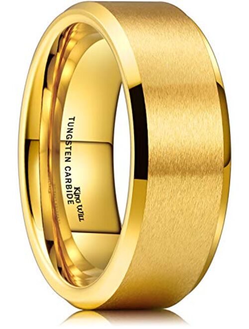 King Will Glory 6mm 8mm Tungsten Carbide Ring 14K Gold Matte Brushed Wedding Band Comfort Fit