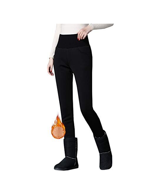 Hixiaohe Women's Casual High Waist Sherpa Fleece Lined Leggings Thicken Warm Skinny Pants