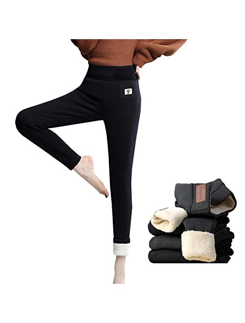 Hixiaohe Women's Casual Warm Sherpa Fleece Lined Leggings Ultra Soft Skinny Pants