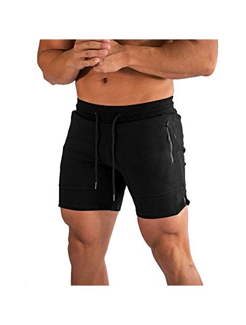 PIDOGYM Men's 5" Gym Workout Shorts,Fitted Jogging Short Pants for Bodybuilding Running Training with Zipper Pockets