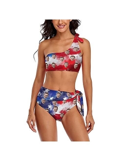 Interestprint Custom Seamless Face Swimwear Personalized One Shoulder Tie Crop Top & High-Waisted Bikini Funny Swimsuit