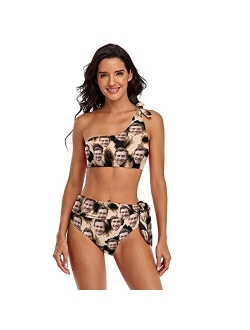 Interestprint Custom Seamless Face Swimwear Personalized One Shoulder Tie Crop Top & High-Waisted Bikini Funny Swimsuit