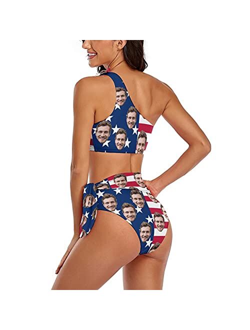 Interestprint Custom Seamless Face Swimwear Personalized One Shoulder Tie Crop Top & High-Waisted Bikini Funny Swimsuit