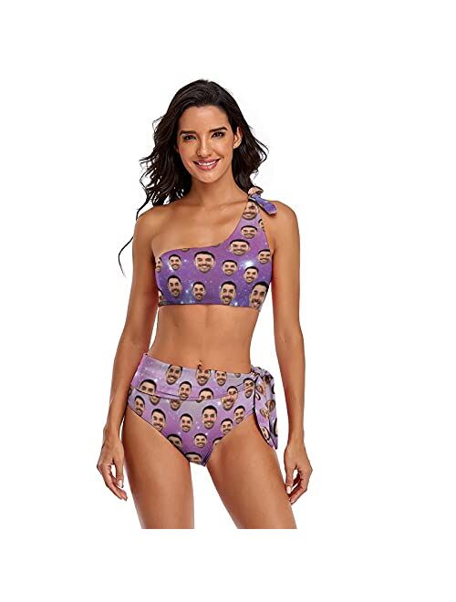 Interestprint Custom Seamless Face Swimwear Personalized One Shoulder Tie Crop Top & High-Waisted Bikini Funny Swimsuit