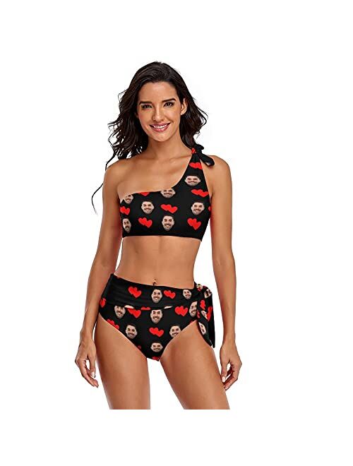 Interestprint Custom Seamless Face Swimwear Personalized One Shoulder Tie Crop Top & High-Waisted Bikini Funny Swimsuit