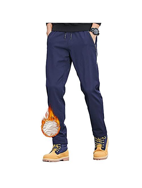 Hixiaohe Men's Winter Sherpa Fleece Lined Softshell Pants Outdoor Snow Ski Insulated Pants-Water and Wind-Resistant