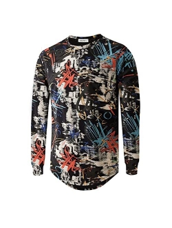 YININF Mens Hipster Hip Hop All Over Graphic Long Sleeves T-Shirt