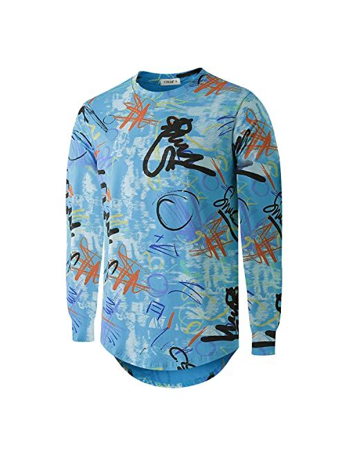 YININF Mens Hipster Hip Hop All Over Graphic Long Sleeves T-Shirt