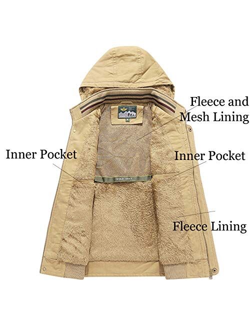 Flygo Men's Thickened Sherpa Lined Fishing Vest Outdoor Winter Warm Jacket with Removable Hood