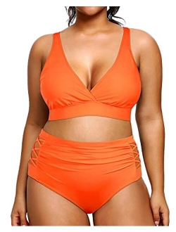 Yonique Womens Plus Size Bikini High Waisted Swimsuits Two Piece Bathing Suits Tummy Control Swimwear