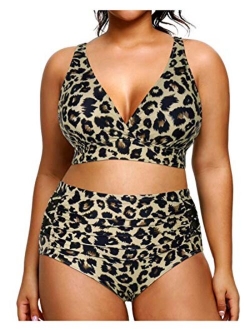 Yonique Womens Plus Size Bikini High Waisted Swimsuits Two Piece Bathing Suits Tummy Control Swimwear