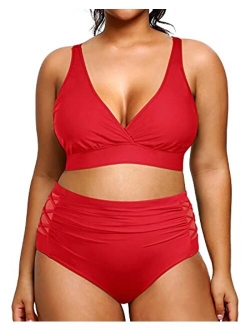 Yonique Womens Plus Size Bikini High Waisted Swimsuits Two Piece Bathing Suits Tummy Control Swimwear