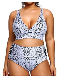 Yonique Womens Plus Size Bikini High Waisted Swimsuits Two Piece Bathing Suits Tummy Control Swimwear