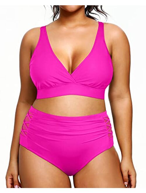 Yonique Womens Plus Size Bikini High Waisted Swimsuits Two Piece Bathing Suits Tummy Control Swimwear