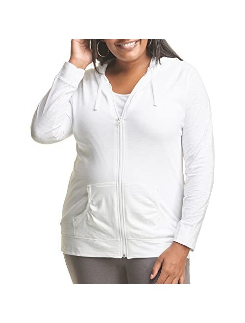 JUST MY SIZE Plus Size Slub-Cotton Full-Zip Jersey Hoodie Lightweight