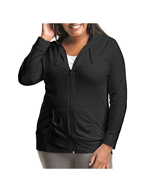 JUST MY SIZE Plus Size Slub-Cotton Full-Zip Jersey Hoodie Lightweight