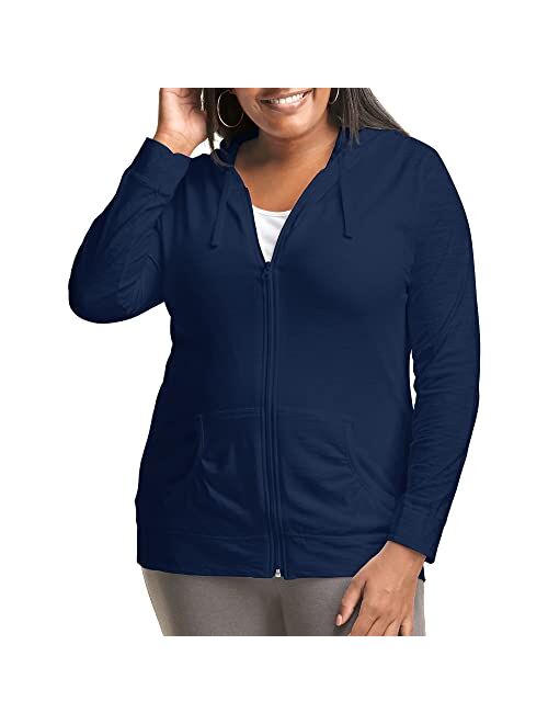 JUST MY SIZE Plus Size Slub-Cotton Full-Zip Jersey Hoodie Lightweight