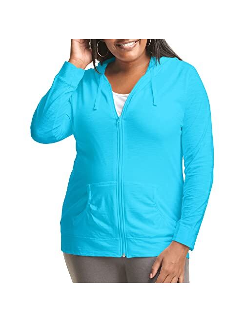 JUST MY SIZE Plus Size Slub-Cotton Full-Zip Jersey Hoodie Lightweight